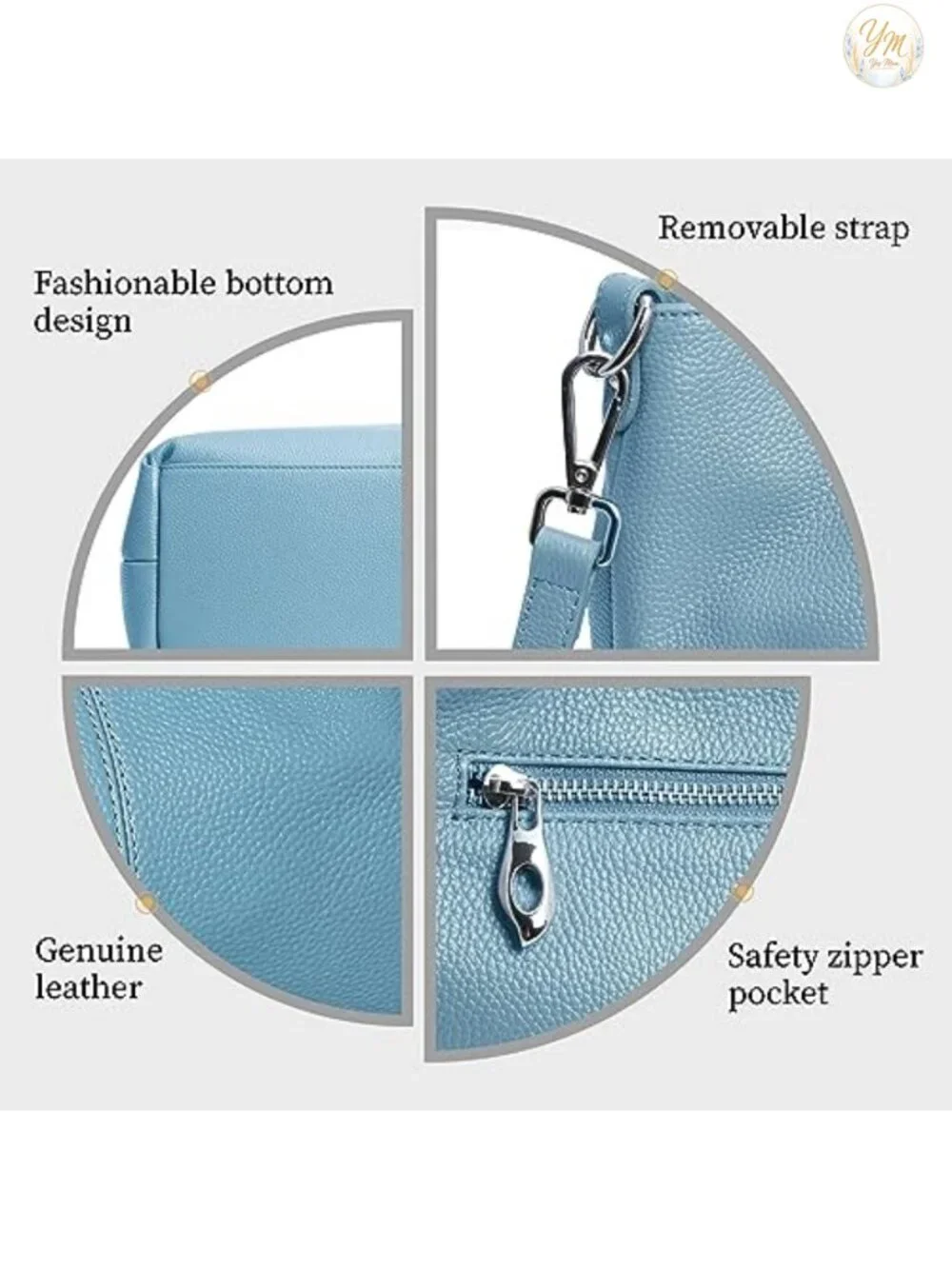 Genuine Leather Satchel Bag Women Crossbody Shoulder Tote Purse with Detachable